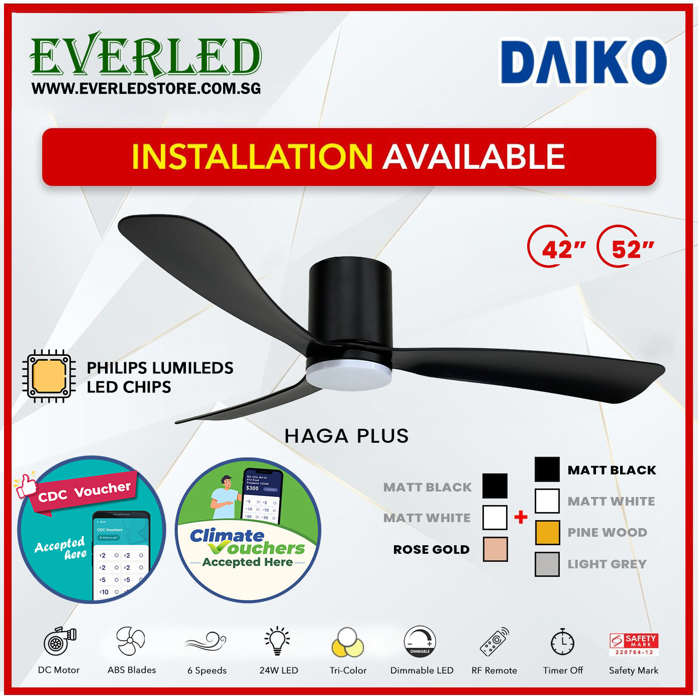*FREE INSTALLATION* Daiko DC Haga Plus 42"/52" with Tri-color LED (Inverter DC Fan) *CDC & Climate Voucher Accepted In Showroom*