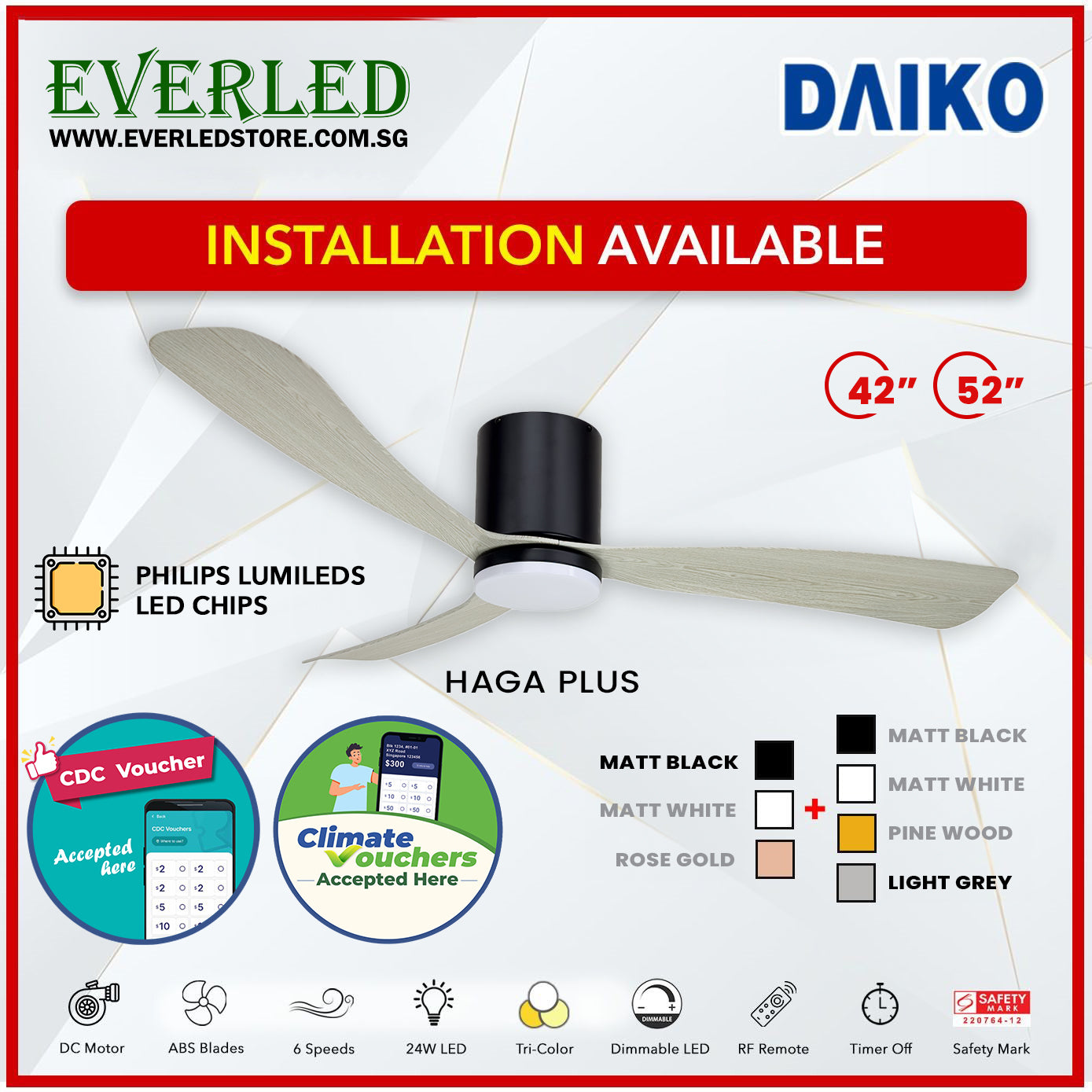 *FREE INSTALLATION* Daiko DC Haga Plus 42"/52" with Tri-color LED (Inverter DC Fan) *CDC & Climate Voucher Accepted In Showroom*