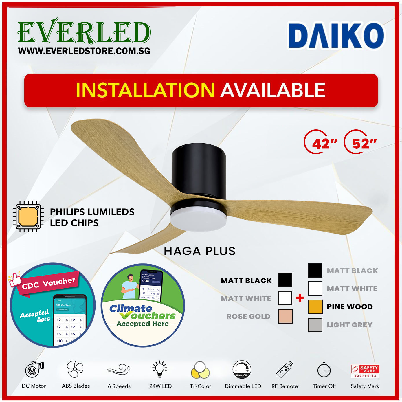 *FREE INSTALLATION* Daiko DC Haga Plus 42"/52" with Tri-color LED (Inverter DC Fan) *CDC & Climate Voucher Accepted In Showroom*