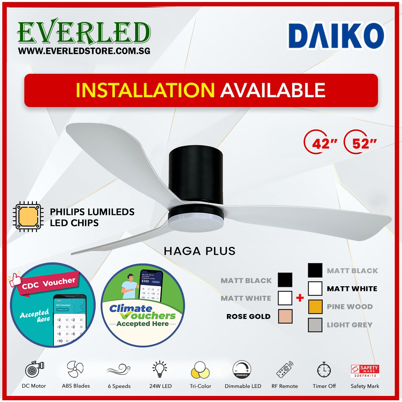 *FREE INSTALLATION* Daiko DC Haga Plus 42"/52" with Tri-color LED (Inverter DC Fan) *CDC & Climate Voucher Accepted In Showroom*