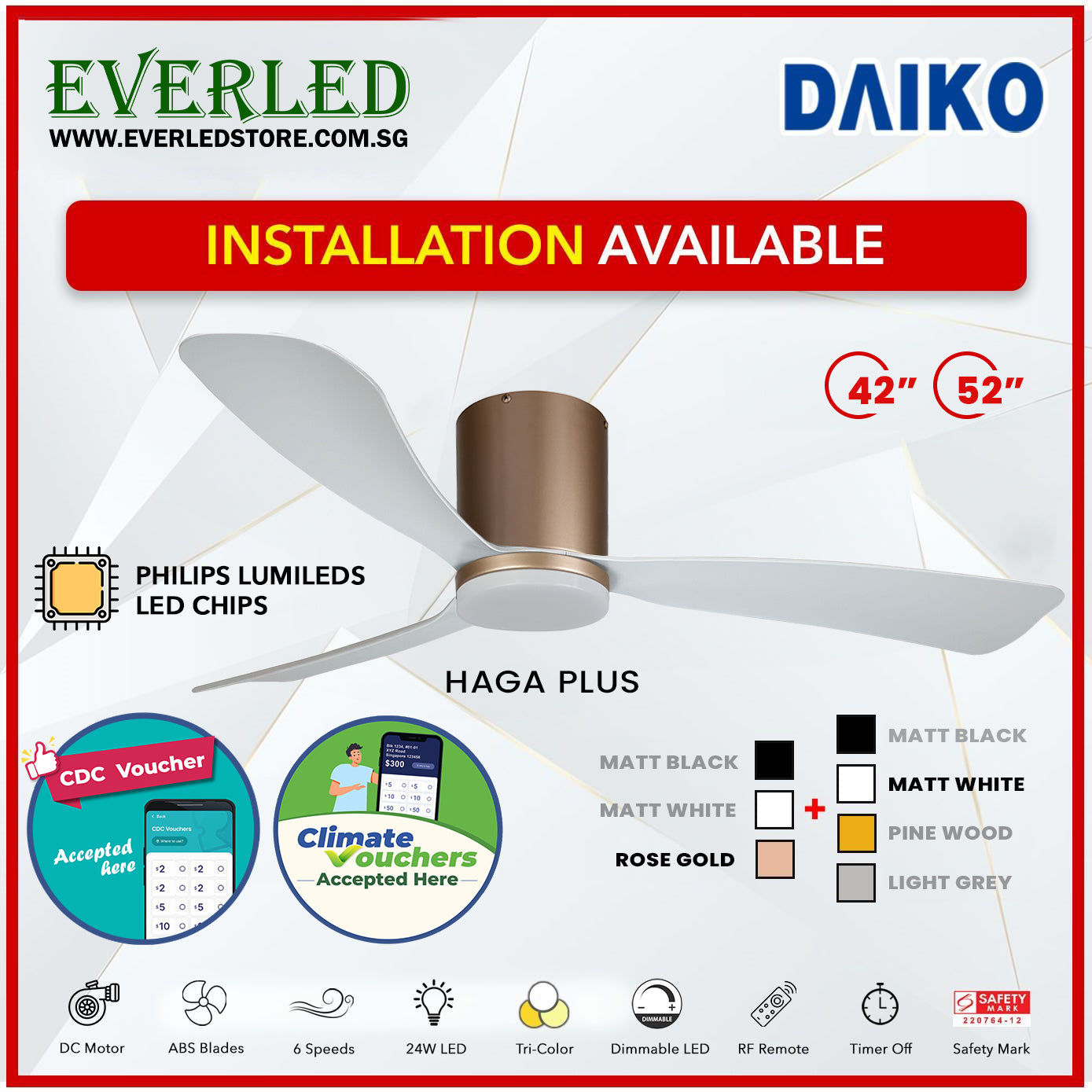 *FREE INSTALLATION* Daiko DC Haga Plus 42"/52" with Tri-color LED (Inverter DC Fan) *CDC & Climate Voucher Accepted In Showroom*