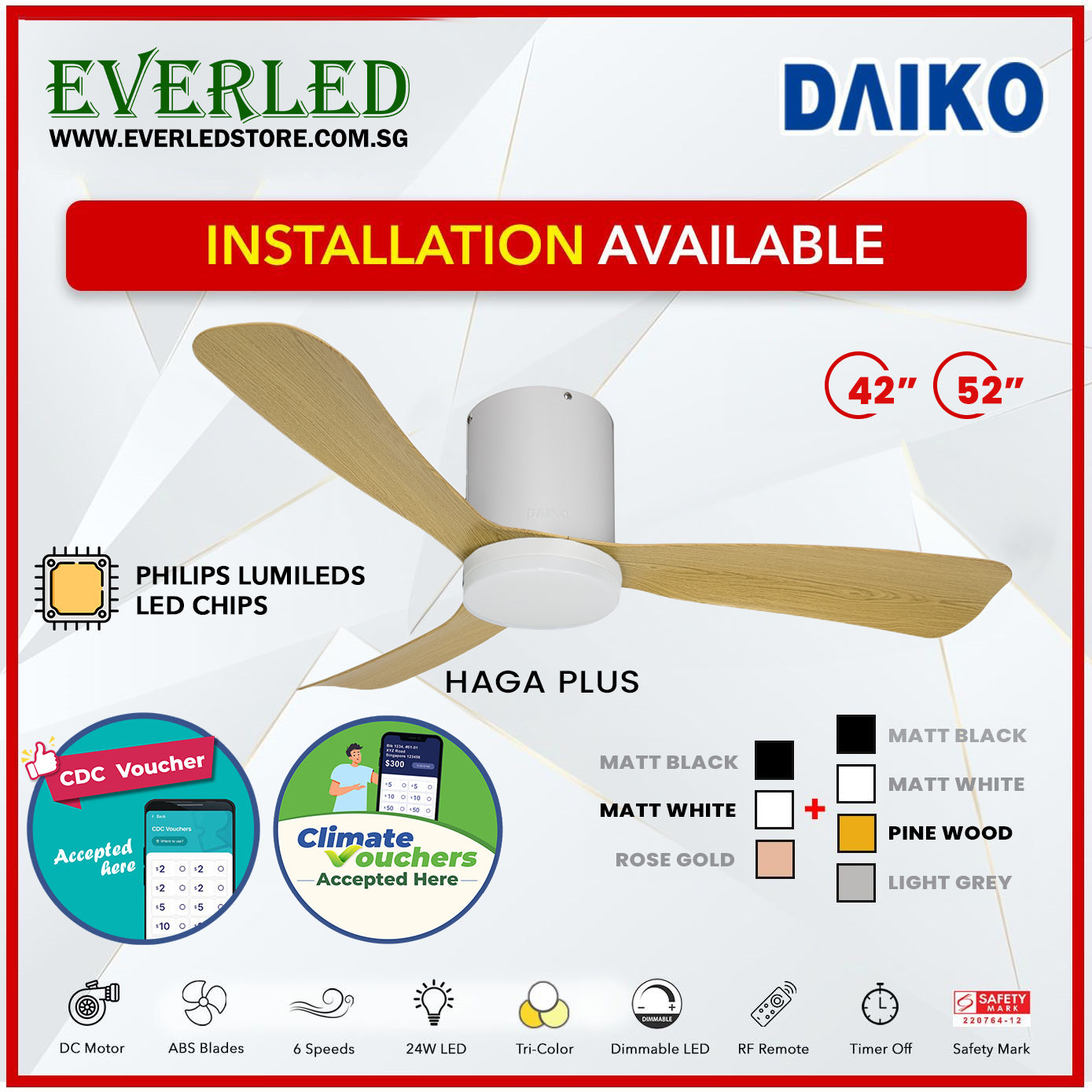 *FREE INSTALLATION* Daiko DC Haga Plus 42"/52" with Tri-color LED (Inverter DC Fan) *CDC & Climate Voucher Accepted In Showroom*