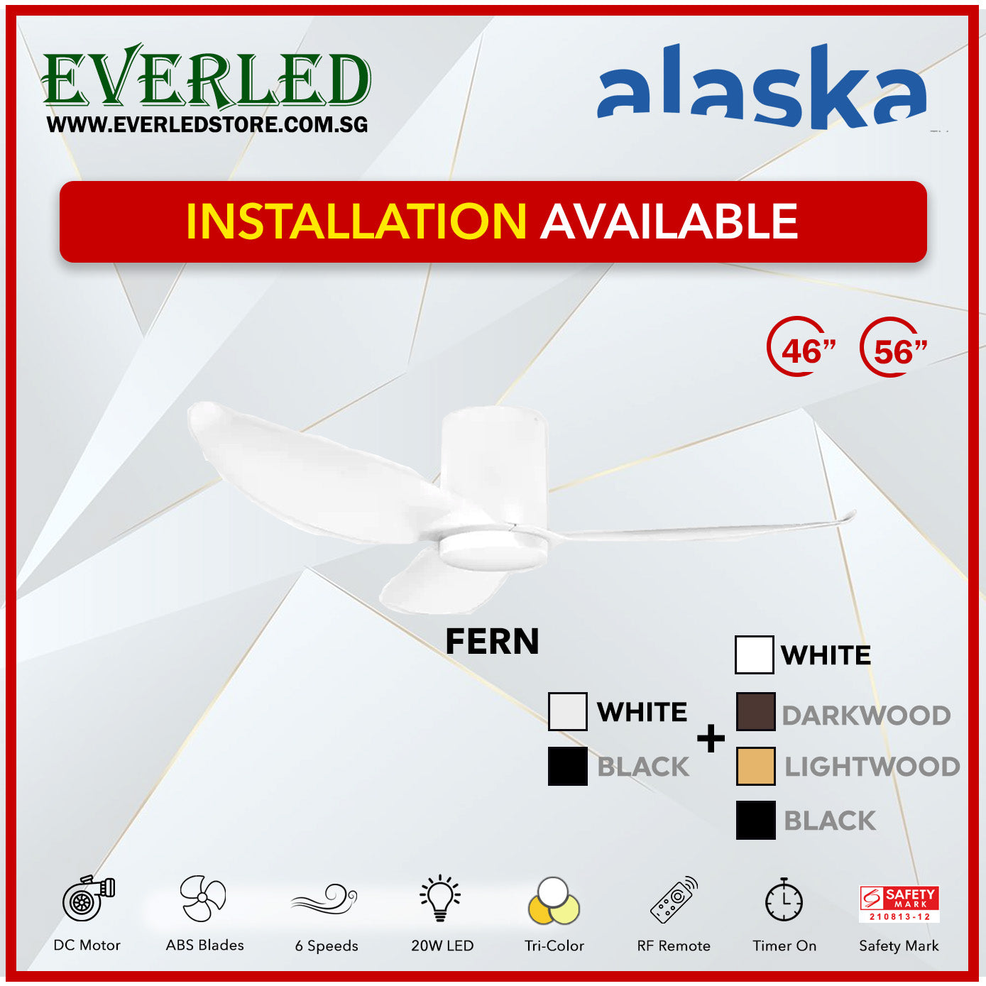 Alaska DC Fern III 46"/56" (Inverter DC Fan) with Samsung dimmable light kit