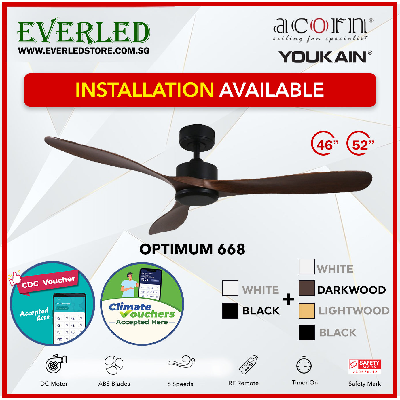 *SMART* Acorn (Youkain) *SMART DC INVERTER* Optimum 668 46"/52" with Tri-color LED *CDC & Climate Voucher Accepted In Showroom*