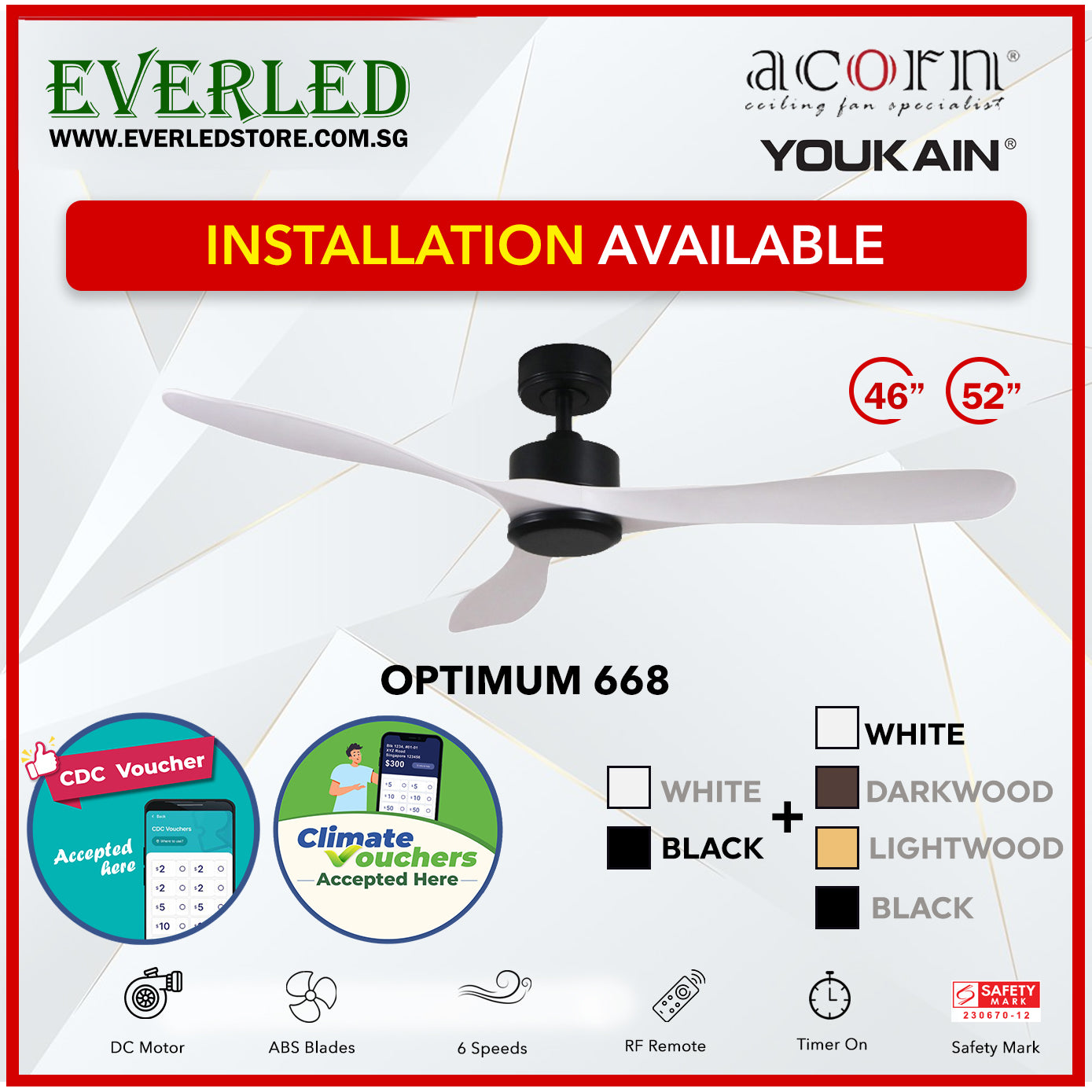 *SMART* Acorn (Youkain) *SMART DC INVERTER* Optimum 668 46"/52" with Tri-color LED *CDC & Climate Voucher Accepted In Showroom*