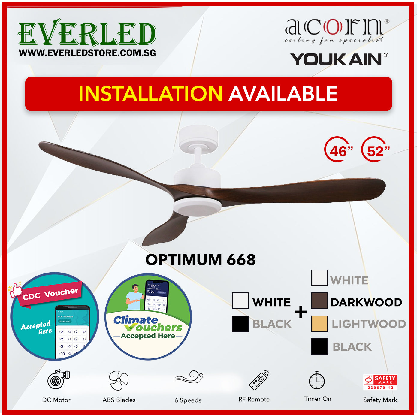 *SMART* Acorn (Youkain) *SMART DC INVERTER* Optimum 668 46"/52" with Tri-color LED *CDC & Climate Voucher Accepted In Showroom*