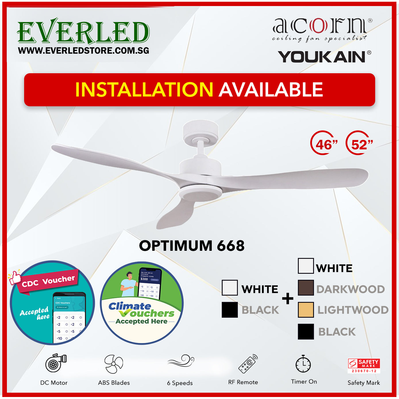 *SMART* Acorn (Youkain) *SMART DC INVERTER* Optimum 668 46"/52" with Tri-color LED *CDC & Climate Voucher Accepted In Showroom*