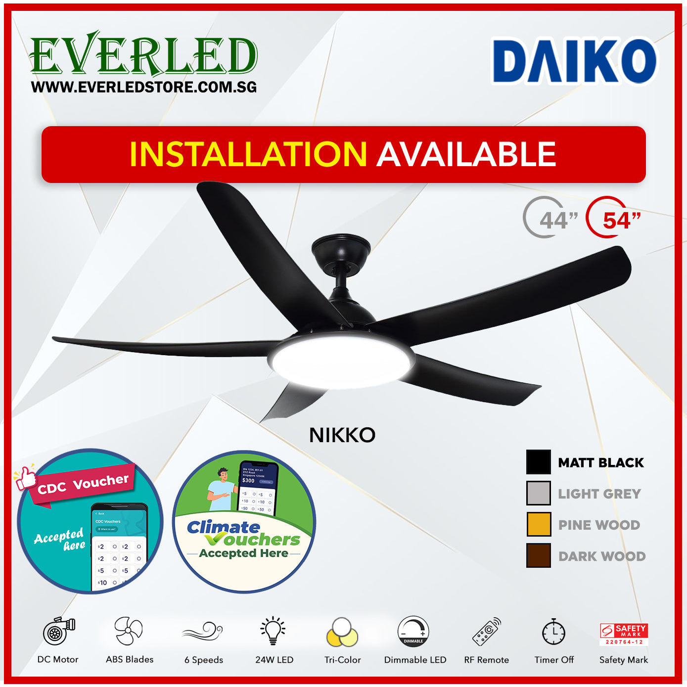 *FREE INSTALLATION* Daiko DC Nikko5 54" with Tri-color LED (Inverter DC Fan) *CDC & Climate Voucher Accepted In Showroom*