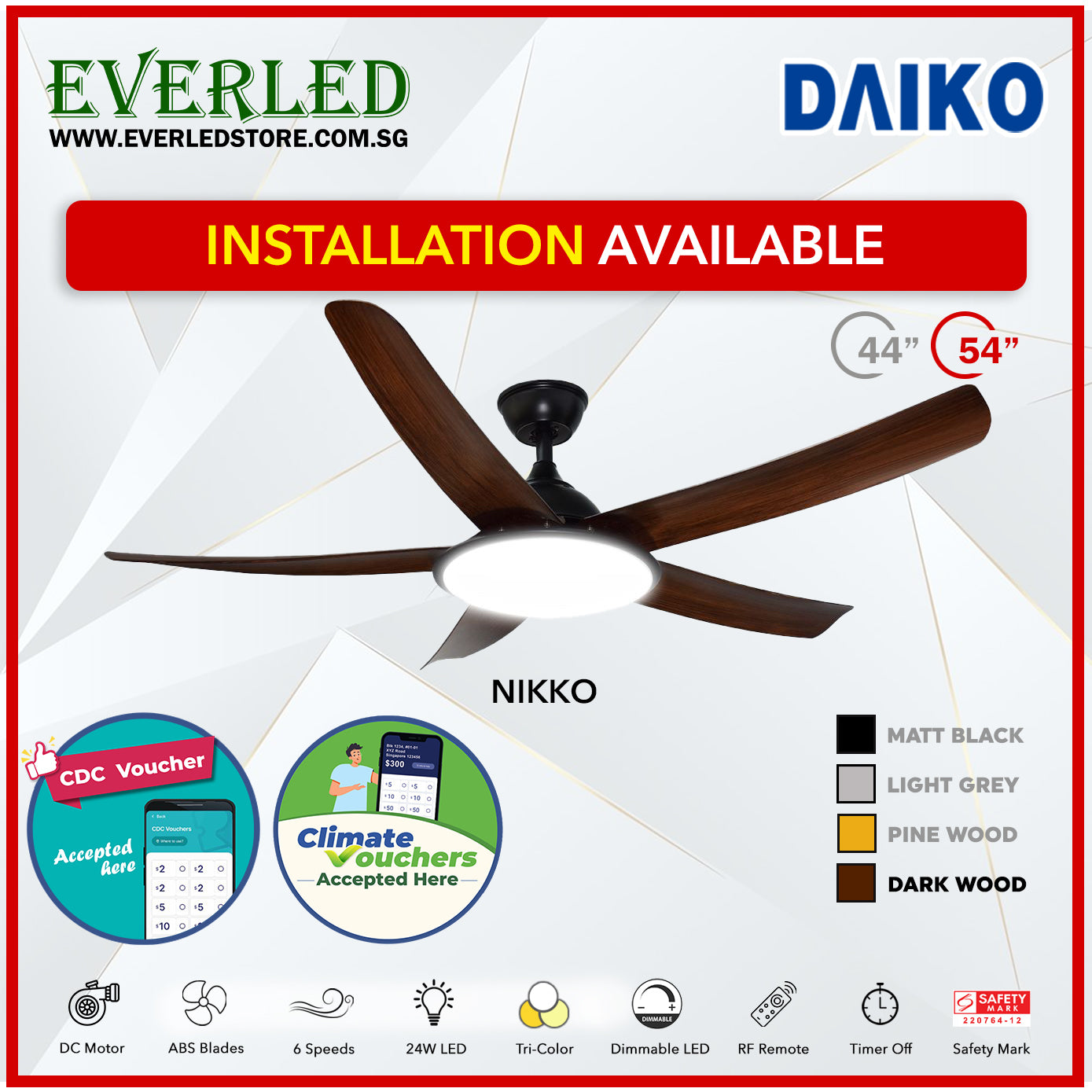 *FREE INSTALLATION* Daiko DC Nikko5 54" with Tri-color LED (Inverter DC Fan) *CDC & Climate Voucher Accepted In Showroom*