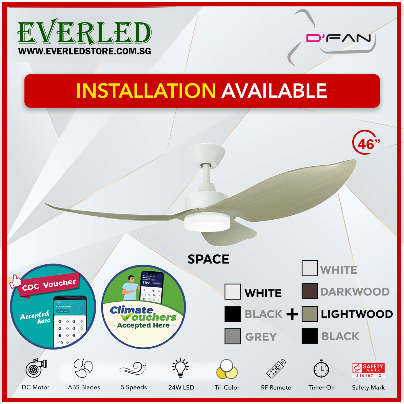 *STANDARD INSTALLATION* Mistral Dfan DC Space 46" with Tri-color LED (Inverter DC Fan) *CDC & Climate Voucher Accepted In Showroom*