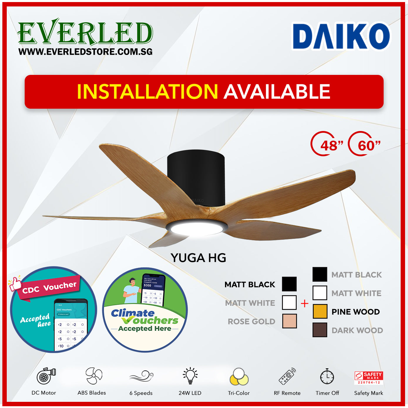 *FREE INSTALLATION* Daiko DC Yuga 5 48"/60" with Tri-color LED (Inverter DC Fan) *CDC & Climate Voucher Accepted in Showroom*