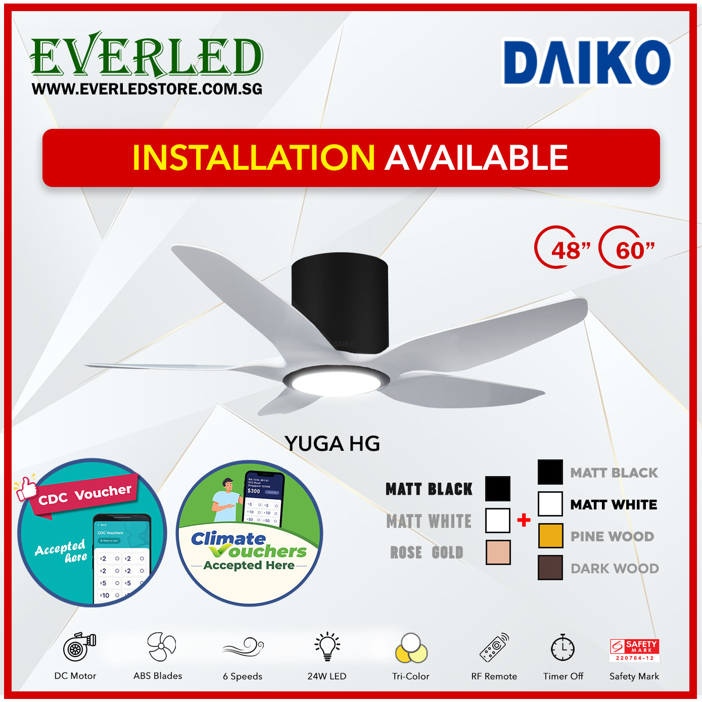 *FREE INSTALLATION* Daiko DC Yuga 5 48"/60" with Tri-color LED (Inverter DC Fan) *CDC & Climate Voucher Accepted in Showroom*