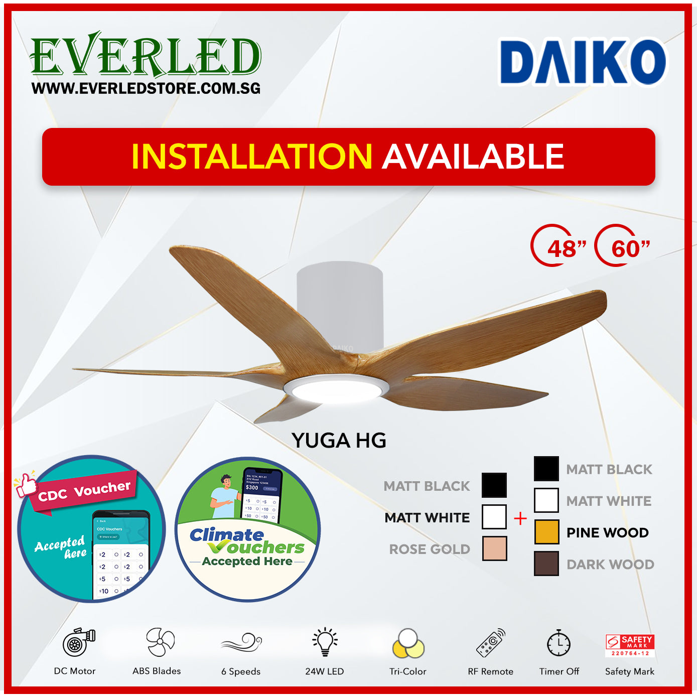 *FREE INSTALLATION* Daiko DC Yuga 5 48"/60" with Tri-color LED (Inverter DC Fan) *CDC & Climate Voucher Accepted in Showroom*
