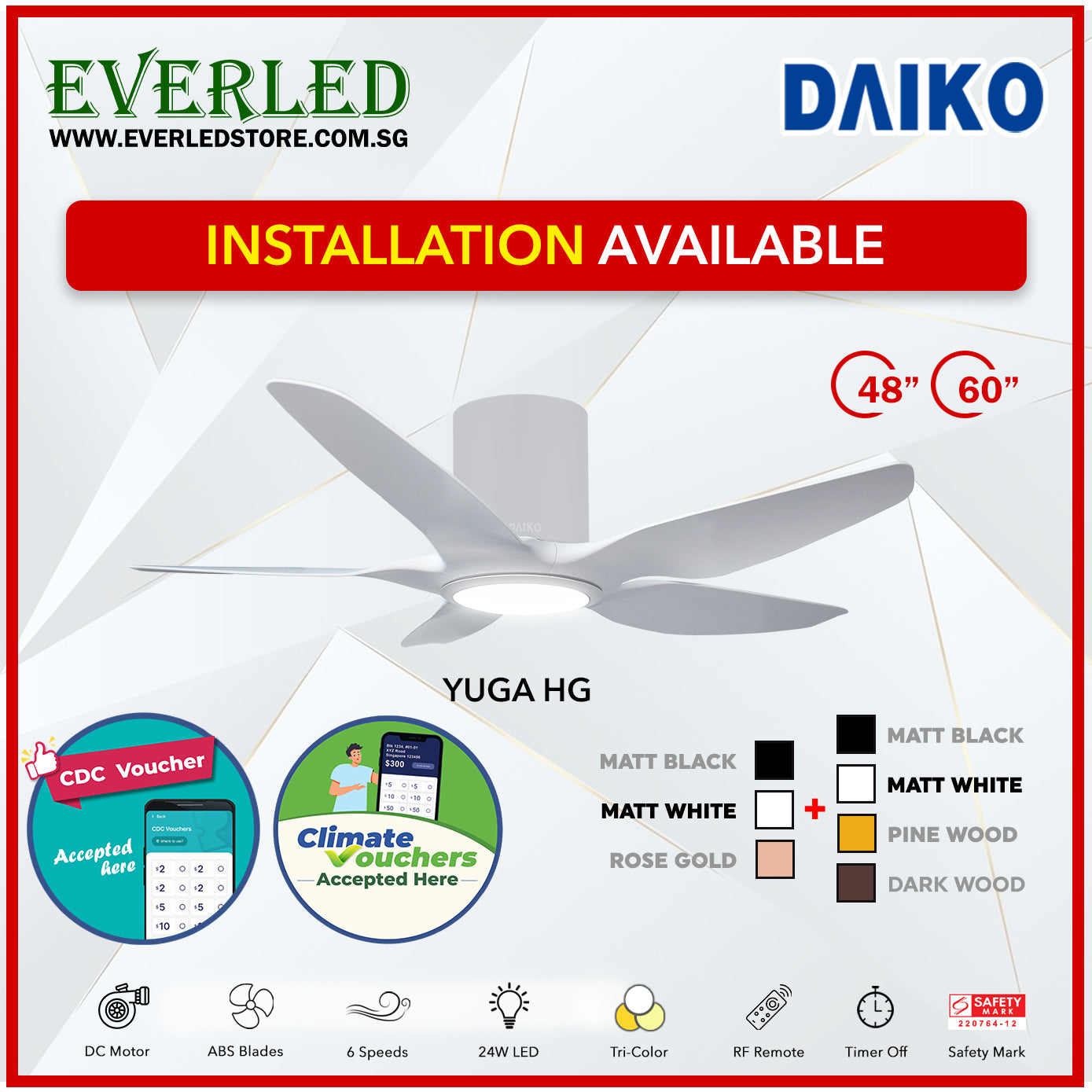 *FREE INSTALLATION* Daiko DC Yuga 5 48"/60" with Tri-color LED (Inverter DC Fan) *CDC & Climate Voucher Accepted in Showroom*