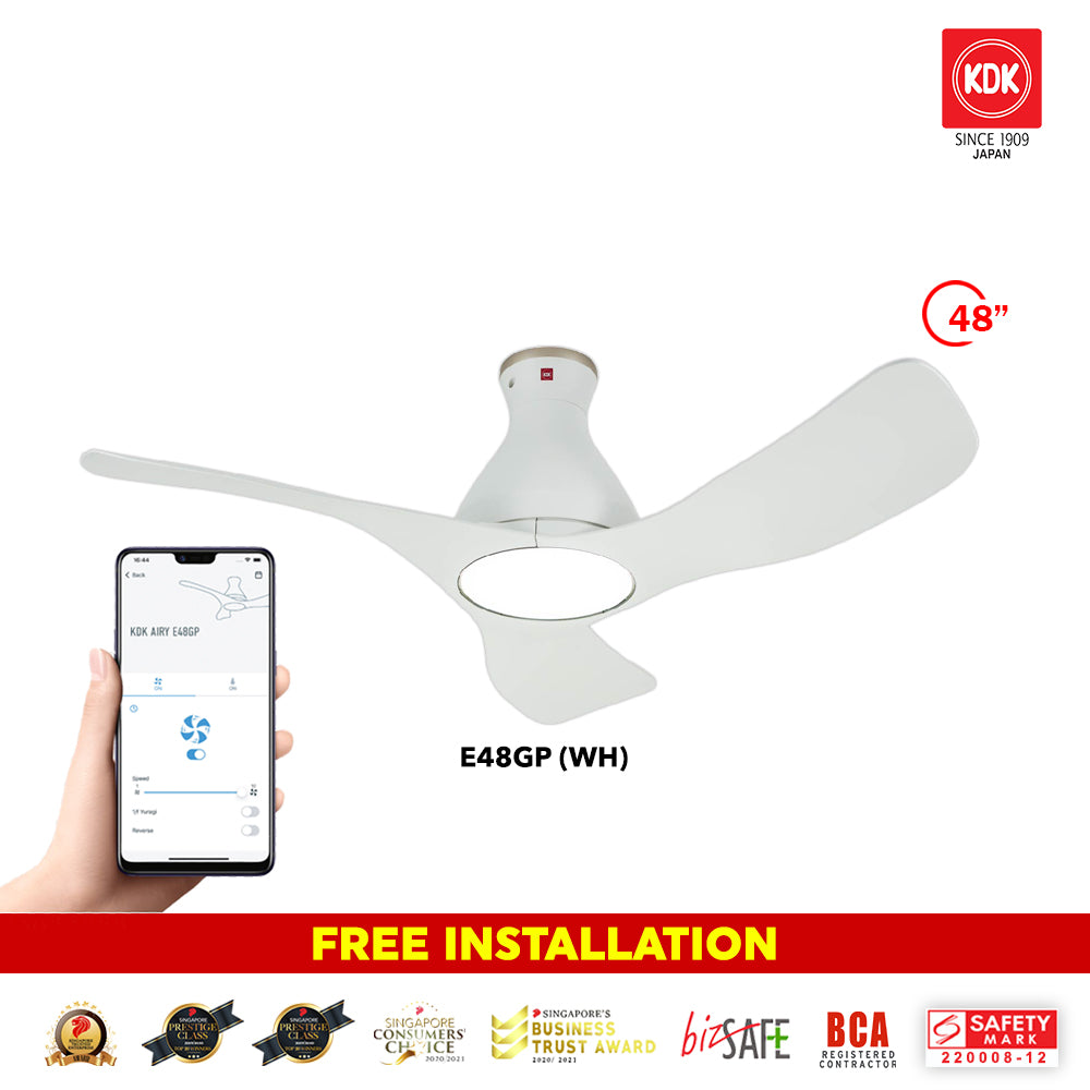 *Free Standard Installation* KDK Airy E48GP (3 Blades 48" with Wi-Fi and App Control) *CDC & Climate Voucher Accepted In Showroom*