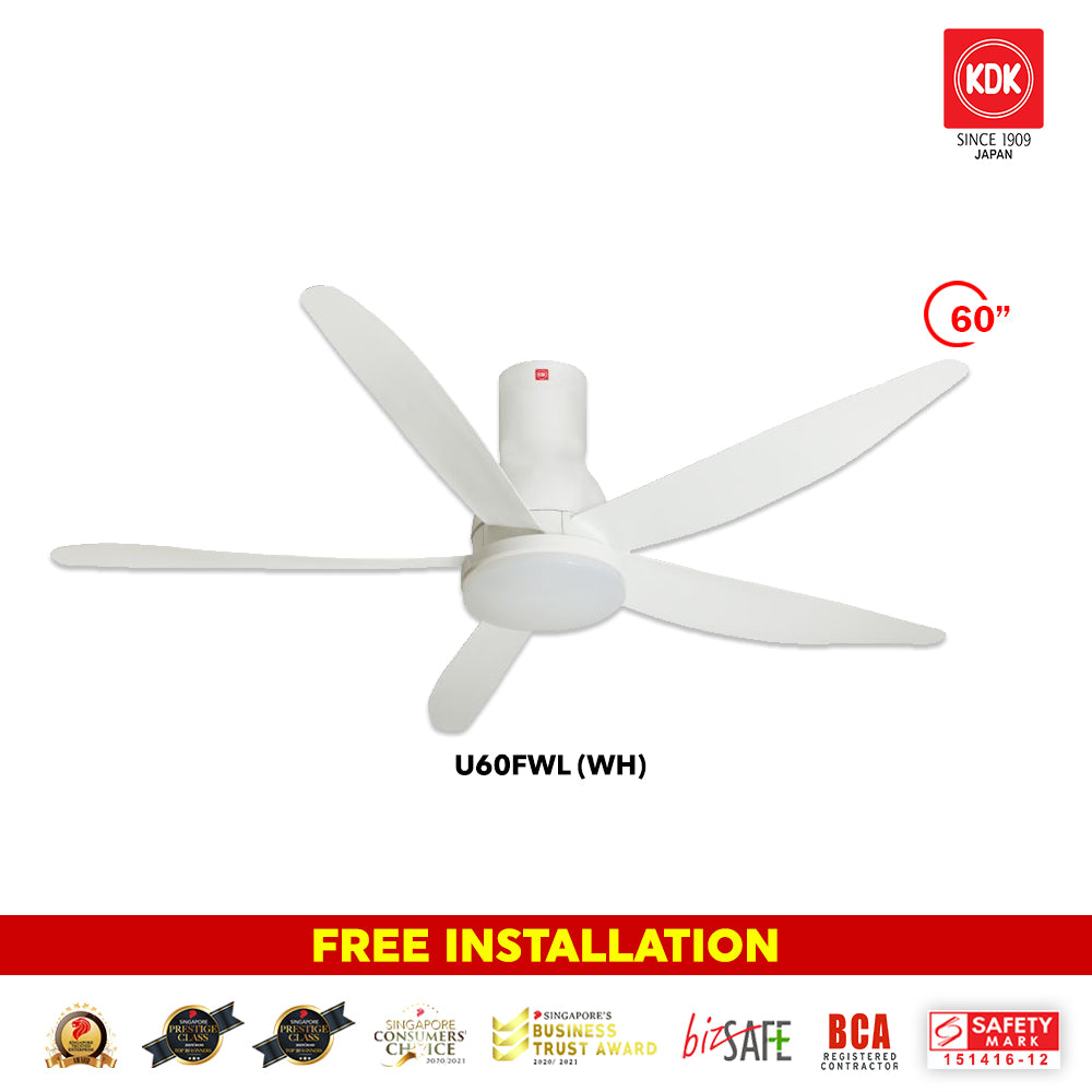 *FREE STANDARD INSTALLATION* KDK DC Fan U60FW (5 Blades 60" inch with LED Light) *CDC & Climate Voucher Accepted In Showroom*
