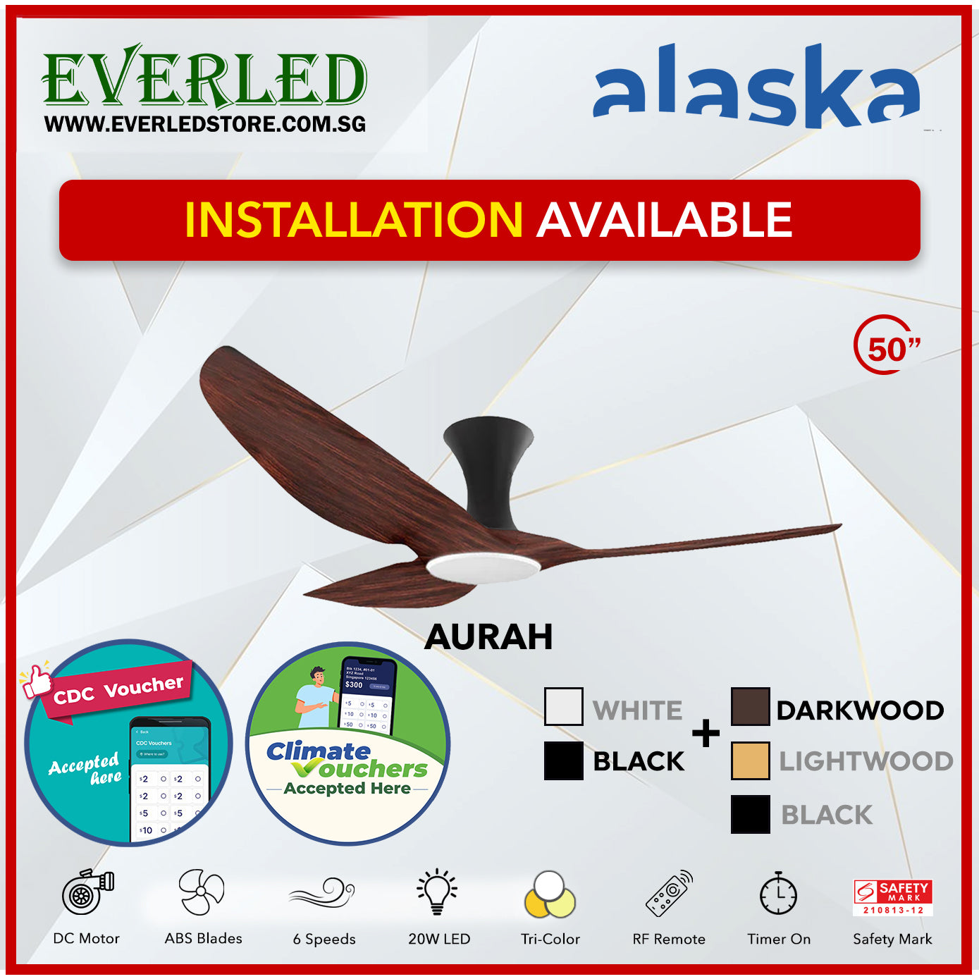 Alaska SMART DC Aura / Aurah 50" (Inverter DC Fan) with Samsung dimmable light kit