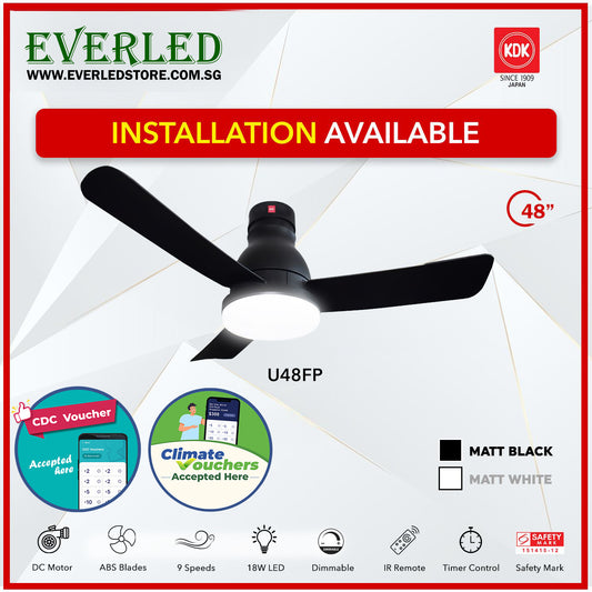 *FREE STANDARD INSTALLATION* KDK DC Fan U48FP (3 Blades 48" inch with LED Light) *CDC & Climate Voucher Accepted In Showroom*