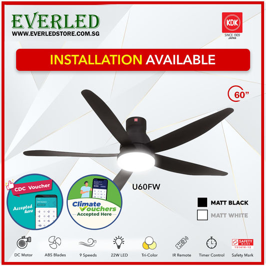 *FREE STANDARD INSTALLATION*  KDK DC Fan U60FW (5 Blades 60" inch with LED Light) *CDC & Climate Voucher Accepted In Showroom*